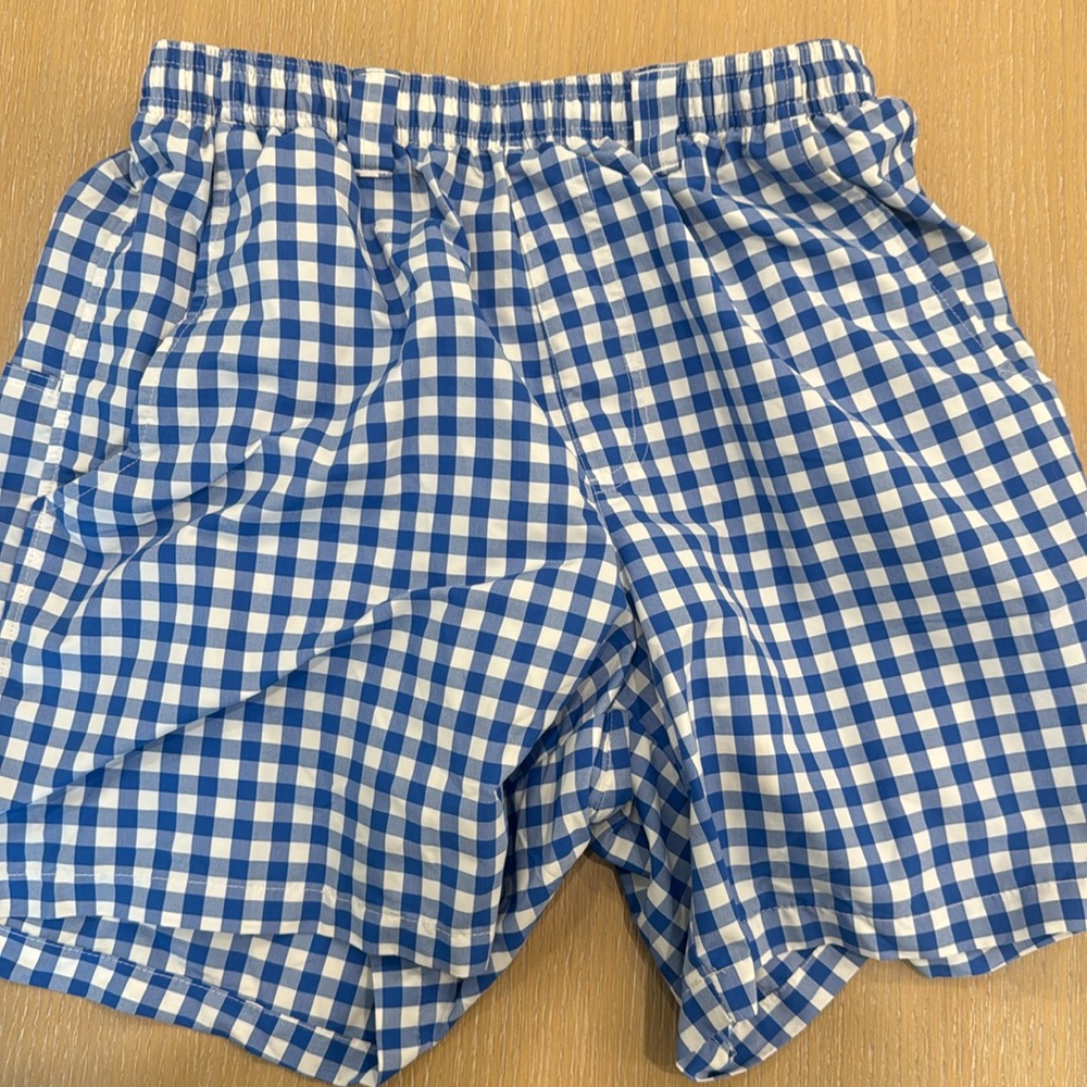 Blue checkered Columbia PFG swim trunks